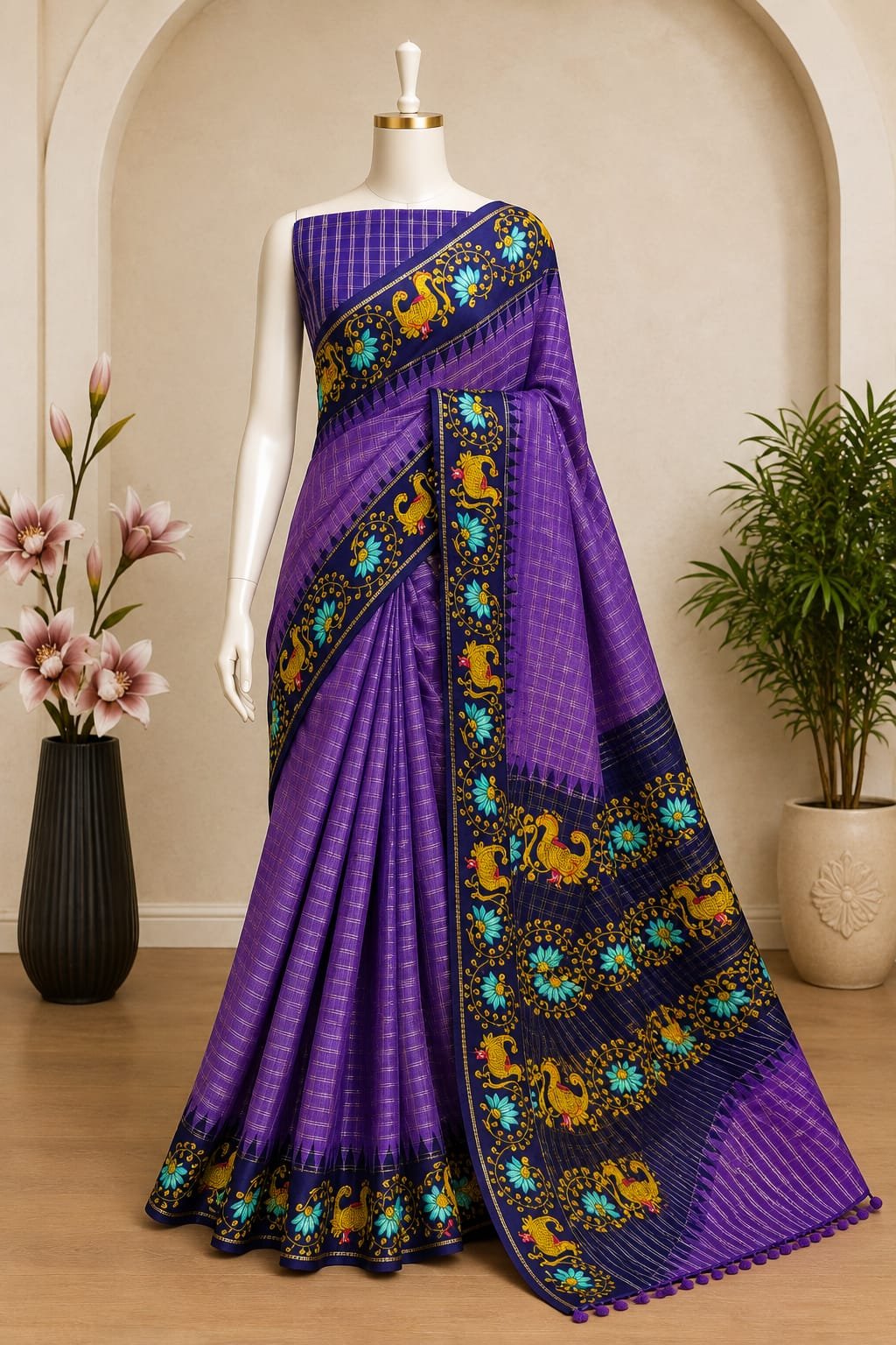 Magenta Digital Print Dola Silk Cotton Saree
